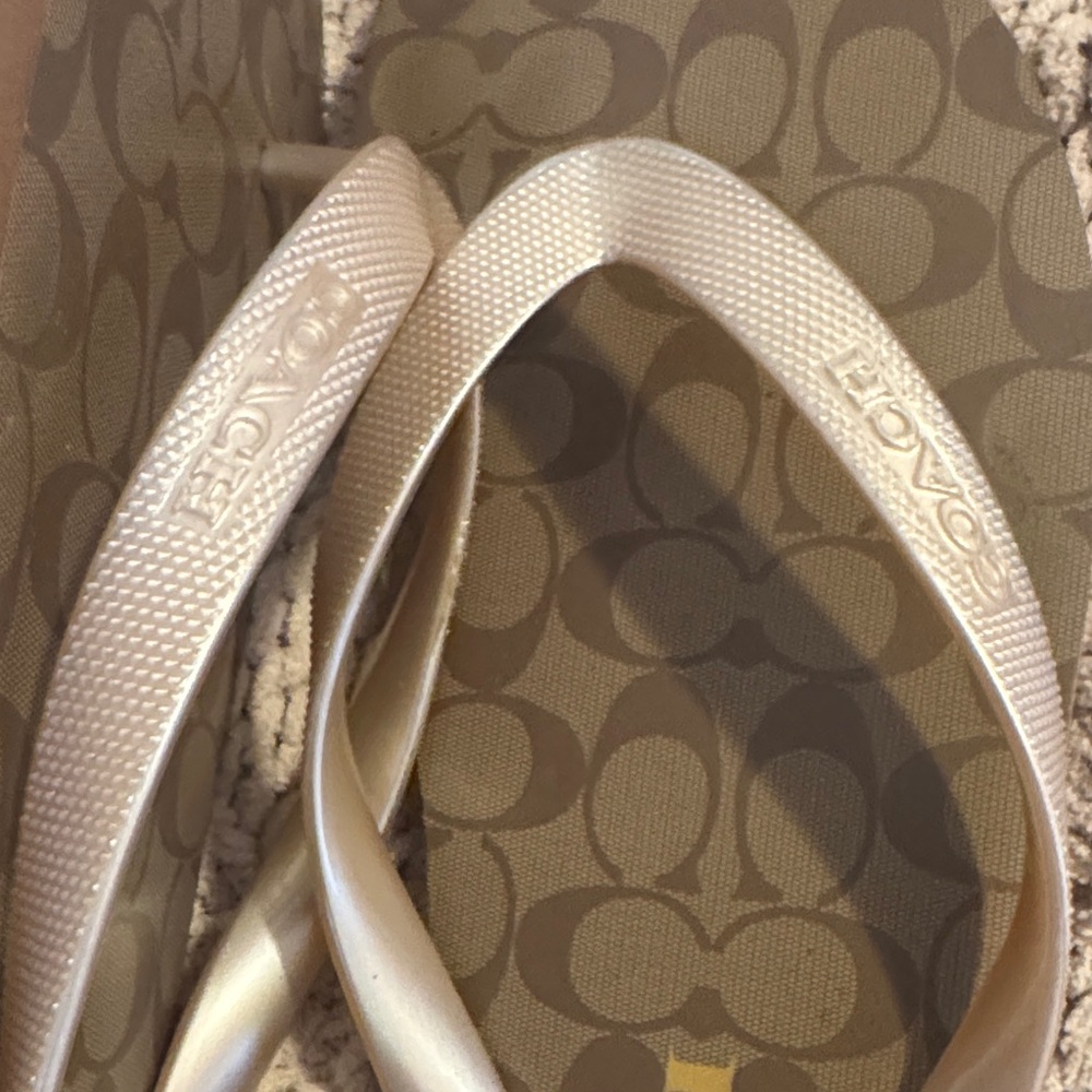Coach Signature Tan and Gold Patterned Flip Flops - Picture 7 of 14
